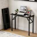Frylr Small Folding Computer Desk 35.8 Inch Portable Table for Craft and Study, Lightweight Desk for Small Spaces, Foldable Laptop Table Built-in AC/USB Outlets for Convenience, Dark Oak,  35.8 X 15.7 Inch