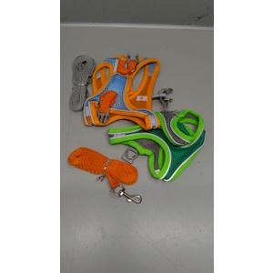 Dog Harness and Leash Set XS (Green & Orange)