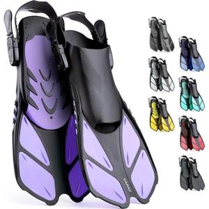 CAPAS Snorkel Fins, Swim Fins Travel Size Short Adjustable for Snorkeling Diving Adult Men Women Kids Open Heel Swimming Flippers, ML-XL, 9-13