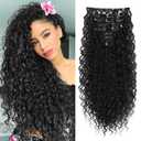 FLUFYMOOZ 9PCS Clip-in Hair Extensions 22 Inch Curly Hair Extension Long Soft Synthetic Hairpieces for Women (Black)