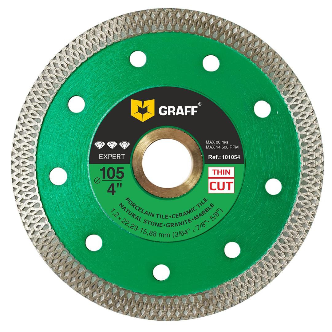 GRAFF Super Thin 4 Inch Porcelain and Ceramic Tile Diamond Blade - Diamond Cutting Wheel for Hard Tile, Ceramic, Natural Stone, Marble, Granite, Porcelain - Diamond Saw Blade for Angle Grinder