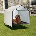 CAREDPETS Indoor Outdoor Dog House Large Breed | Medium Large Dog House Outdoor Raised Elevated Dog Bed Cot with Canopy, Waterproof & Sunproof Outside Dog Shade Shelter Tent (39" x 30" x 34")