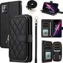 Argyle Wallet Case for T-Mobile Revvl 6 Pro/6X Pro 5G with Wrist Strap Shoulder Strap, 9+ Card Slots Zipper Purse Stand Phone Cover for Tmobile Revel X Tmo Revell T Mobile Rebel TCL Black