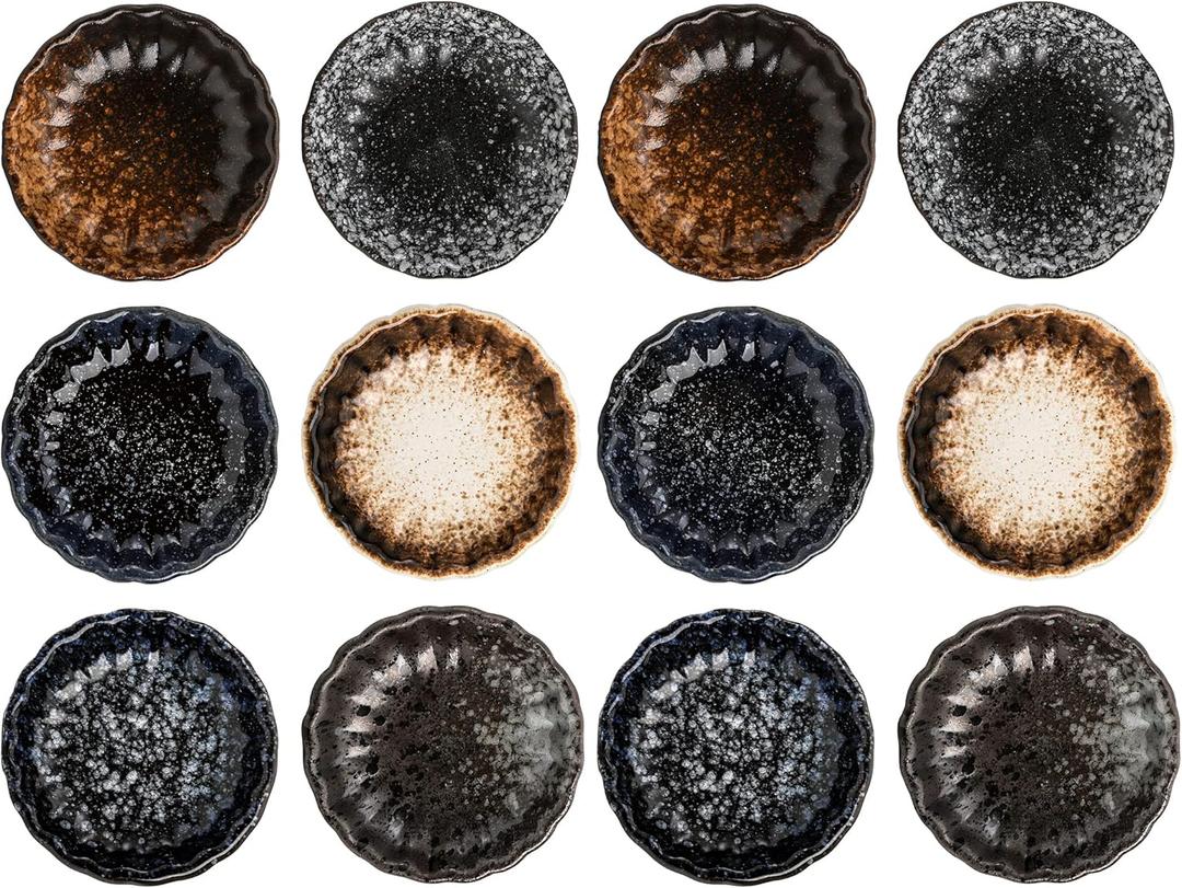 Nicunom 12 Pack Soy Sauce Dishes, Ceramic Dipping Bowls Set, 2.8 Inch Side Dishes Japanese Style Pinch Bowls Seasoning Dish for Ketchup, BBQ, Sushi, Soy
