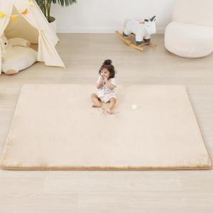 1.3" Thick Baby Floor Play Mat 71x79, Basic Padded Foam Mat for Tummy Time Crawling, Non Slip Cushioned for Babies Toddlers Infants Kids (Beige)