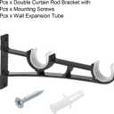 uxcell Double Curtain Rod Bracket, 4Pcs - Aluminum Alloy Curtain Rod Holders, Curtain Rod Hooks Fit for 0.8-1 Inch Drape Poles for Wall Hanger (Black)