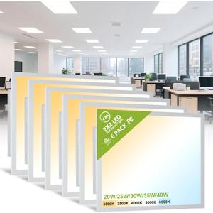 YXL 6 Pack 2x2 LED Flat Panel Light Drop Ceiling Light Fixture, 5200LM, 5CCT LED Drop Ceiling Office Light, 40W/35W/30W/25W/20W Selectable,6500K/5000K/4000K/3500K/3000K,Dimmable 0-10V,ETL