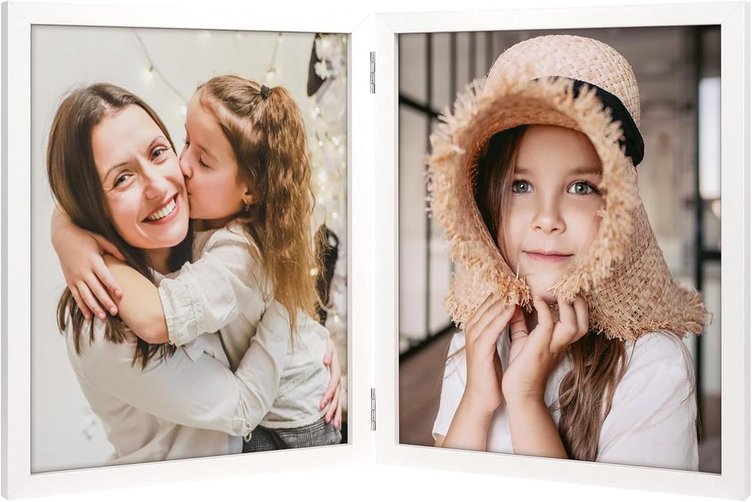 8x10 Double Picture Frames Hinged Folding Photo Frames Vertical Stand Frames (White)