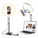 Desk Ring Light with Magnetic Phone Holder, 10'' Video Conference Podcast Lighting Kit for Laptop Computer Monitor Zoom Call Streaming, 3 Color LED Halo Light with Adjustable Stand for Home Office