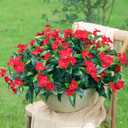Uqueeten15.7 Fake Flowers Artificial Flowers for Outdoor,Silk Artificial Impatiens Bouquet Flowers for OutdoorsSpring Flowers Flores Artificiales para Decoracion Indoor Decor 8PCS(Red)