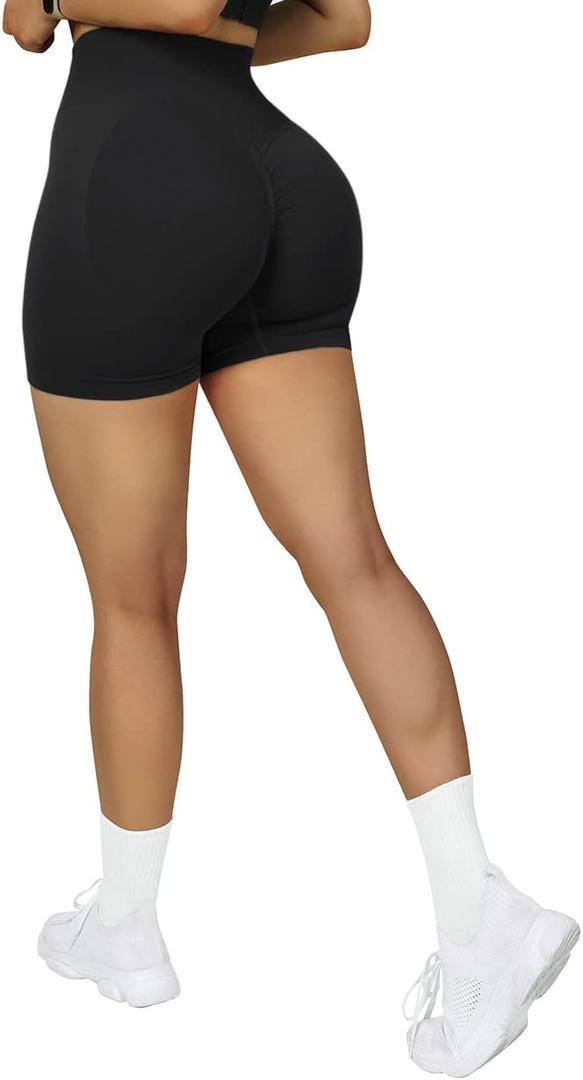 SUUKSESS Women Seamless Booty Shorts Butt Lifting High Waisted Workout Shorts (Small, 3" Black)