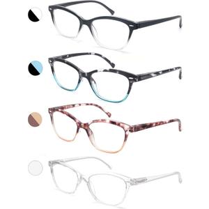 MODFANS Women Reading Glasses 1.25 4 Pair Stylish Ladies Readers with Comfort Spring Hinge Pattern Design Pouch Included (4 Pack Mix Color)
