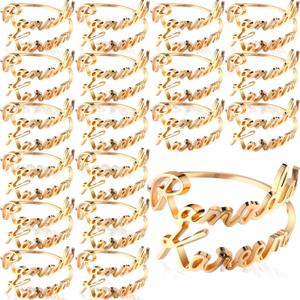 24 Set Ramadan Napkin Rings Eid Mubarak Kareem Letter Metal Napkin Holder Muslim Alphabet Buckles Table Decor for Islamic Party(Gold,Ramadan Kareem)