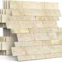 Backsplash Tile for Kitchen Peel and Stick Stone Matte Finish,Bathroom Tiles Stickers 3D Wall Panel Linear Mosaic Marble Backsplash Waterproof(10sheets,Beige Gold)