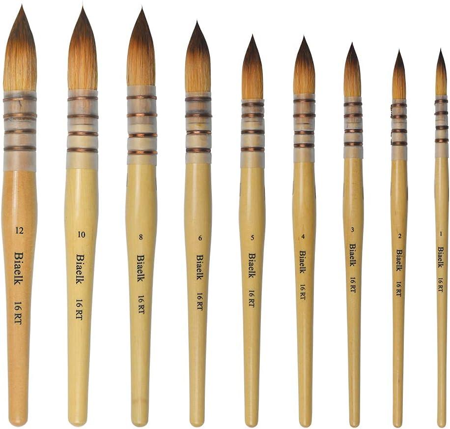 7PCS Biaelk16RT Professional Mop Acrylic Paint Watercolor Brushes Set Taklon Hair Large Round Pointed Tip Wooden Handle Size12345681012 for Watercolor,Pottery,Wash,Gouache,Face Painting