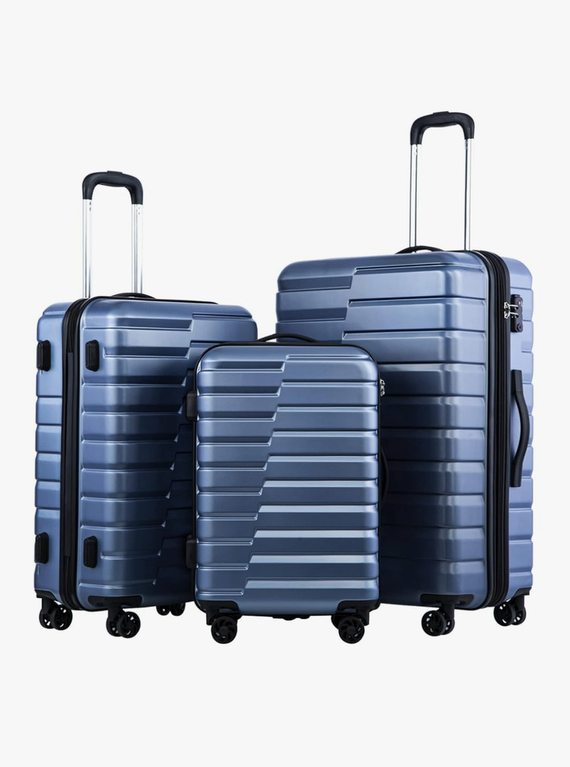 Coolife Expandable Suitcase Luggage set PC ABS TSA Lock Spinner Carry on 3 Piece Sets (Blue)