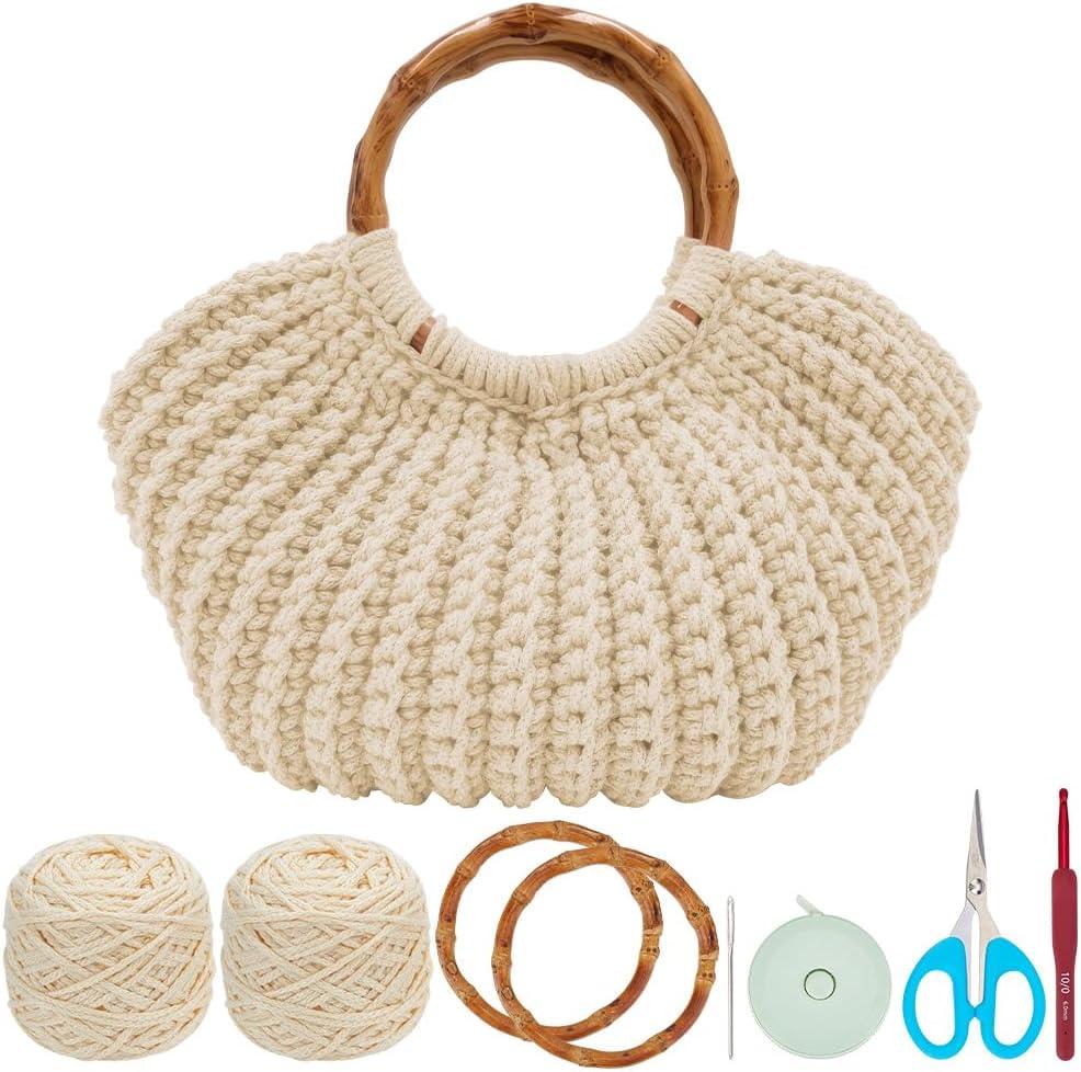 ACRNIGHEET Crochet Bag Kit for Adults Oat Colored Handbag Crochet Kit for Beginners Tote Bag Starters Set DIY Craft Making Kit with Step-by-Step Instructions and Video Guidance