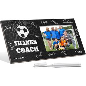 Blosssound Soccer Thanks Coach Gifts Sports Picture Frame with Pen Thanks Coach Frame 4 x 6 Inch Photo Gifts Wood Picture Decoration for Coaches Appreciation(1)