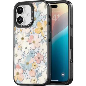 Bouvardia for iPhone 16 Case, Cute Design for Women & Girls, Protective & Aesthetic, Floral Theme - Flowers Blossoming (Gray Bumper)