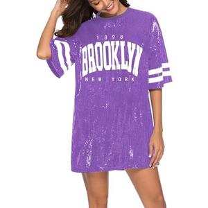 PORRCEY Juniors Short Sleeve Sequin Funny Dress Shirts XXL Purple