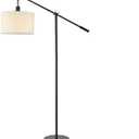 GLOBE Electric 67525 Avellino 66" Floor Lamp, Matte Black, White Linen Shade, Stepless Rotary Dimmer Switch on Socket