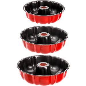 Tosnail Set of 3 Non-Stick Fluted Cake Pan, Tube Pan Round Cake Pan Steel Baking Pan Instant Pot Bakeware - 7", 8.5", 9.5", Red