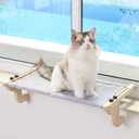 Zakkart Easy Seat Cat Perch for Window Sill - Hammock Design w/Pine Wood & Robust Metal Frame - Cat Window Seat for Large Cats and Kittens (Natural Color Wood w/Gray Bed, Large (26''W x 14''D)) 