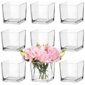 CONNOO 9 Pack Square Glass Vase 4" x 4" x 4", Clear Bulk Flower Vases for Centerpieces, Square Glass Cube Vase Floating Candle Holders for Wedding Party Home Decor