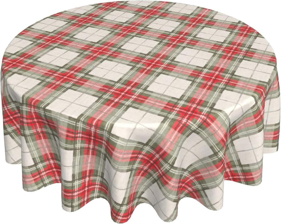 Giwawa Christmas Checkered Tablecloth Round, 60 Inch Winter Xmas Red Green Tartan Buffalo Plaids Table Cloth Cover, Non-Slip Waterproof for Kitchen Dining Party Holiday Farmhouse Decor