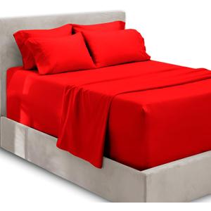 Hearth & Harbor Queen Sheets Sets - 6 Piece, Extra Deep Pocket, Microfiber, Cherry Red