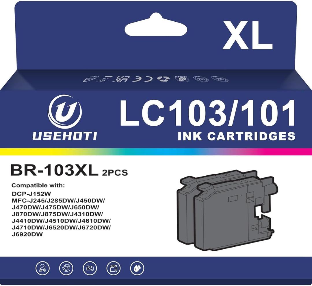 LC103XL Compatible Black Ink Cartridges Replacement for Brother LC103 LC101  High Yield Color Ink Works with Brother MFC-J450DW Printers (1 Black)