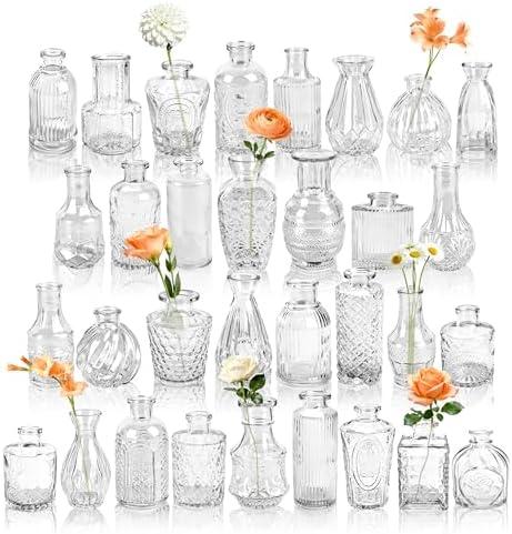 Der Rose Glass Bud Vases Set of 32 Small Clear Flower Vases for Rustic Wedding Centerpieces Table Decorations and Home Office Decor(Clear). Missing One