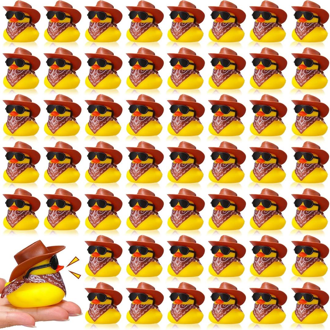 48 Set Cowboy Rubber Duck Mini Yellow Duckies Party Tiny Ducks Bathtub with Cowboy Hat Paisley Bandanas Sunglasses for Summer Swimming Party (Classic Style)