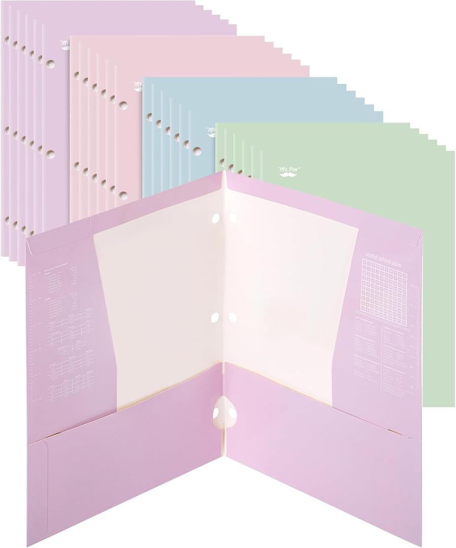 Mr. Pen- Pocket Folders Bulk, 4 Pocket, 24 Pack, Pastel Colors, Folders with Pockets 3 Hole Punched