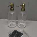 Vine Creations Clear Glass Soap Dispenser, 2 Pack Kitchen Soap Dispenser Set with Stainless Steel Pump, 16 Oz Dish Soap and Hand Soap Dispensers for Bathroom with Waterproof Labels (Clear Bottle / Brushed Brass Pump)
