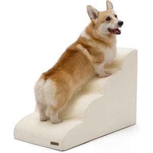 LE SURE Dog Stairs for Large Dogs Pet Steps Ramp for High Bed and Couch with CertiPUR-US Certified Foam with Non-Slip Bottom, Beige, 4 Steps