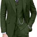Retro Mens 3 Piece Suit Tweed Herringbone Slim Fit Suits Groomsmen Brown Tuxedos Set Prom Jacket Blazer Vest Pants for Men (Large, Green)