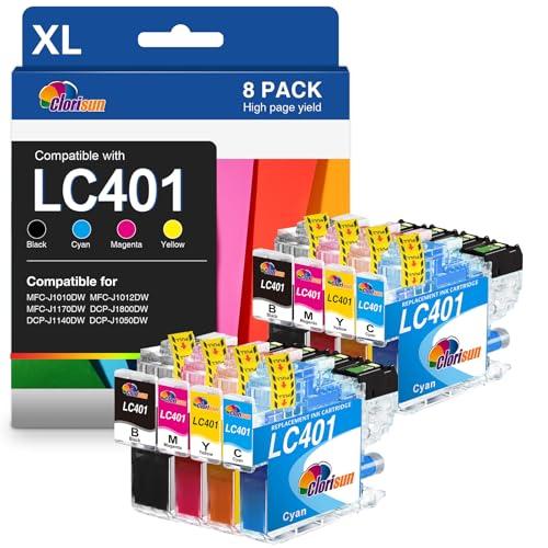 Clorisun LC401 Ink Cartridges Compatible for Brother Printer LC401 401 Work with Brother MFCJ1010DW Ink Cartridges MFC-J1010DW MFC-J1170DW MFC-J1012DW Printer (1Black 2Cyan 2Magenta 2Yellow, 8Pack) Clorisun LC401 Ink Cartridges Compatible for Brother Printer LC401 401 Work with Brother MFCJ1010DW Ink Cartridges MFC-J1010DW MFC-J1170DW MFC-J1012DW Printer (1Black 2Cyan 2Magenta 2Yellow, 8Pack)
