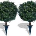 Artificial Boxwood Ball Bush 27" Tree UV Resistance Rated with Spike. Easy to Push in The Ground.Plant Looks Great in a Planter Anywhere. Indoor/Outdoor Decor 2 Pack