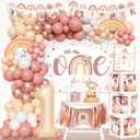 Boho Rainbow 1st Birthday Decorations, 123PCs - Onederful 1st Birthday Party Supplies with Little Miss Onederful Backdrop, Balloon Garland, Banner, Cake Topper, Poster, Crown