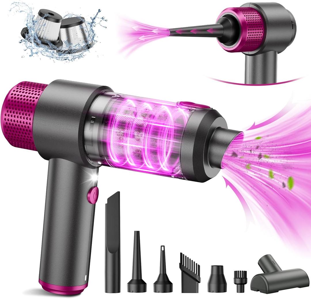EYYA Handheld Cordless Car Vacuum Cleaner, 4-in-1 Portable Mini Car Vacuum Cleaner, 15000PA High Power & Air Duster with LED Light for Home Office (Grey/Pink)