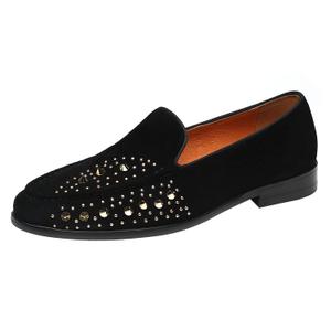 ELANROMAN Black Mens Studded Loafers Driving Fashion Wedding Party Suede Leather Penny Luxury Shoes US 9.5