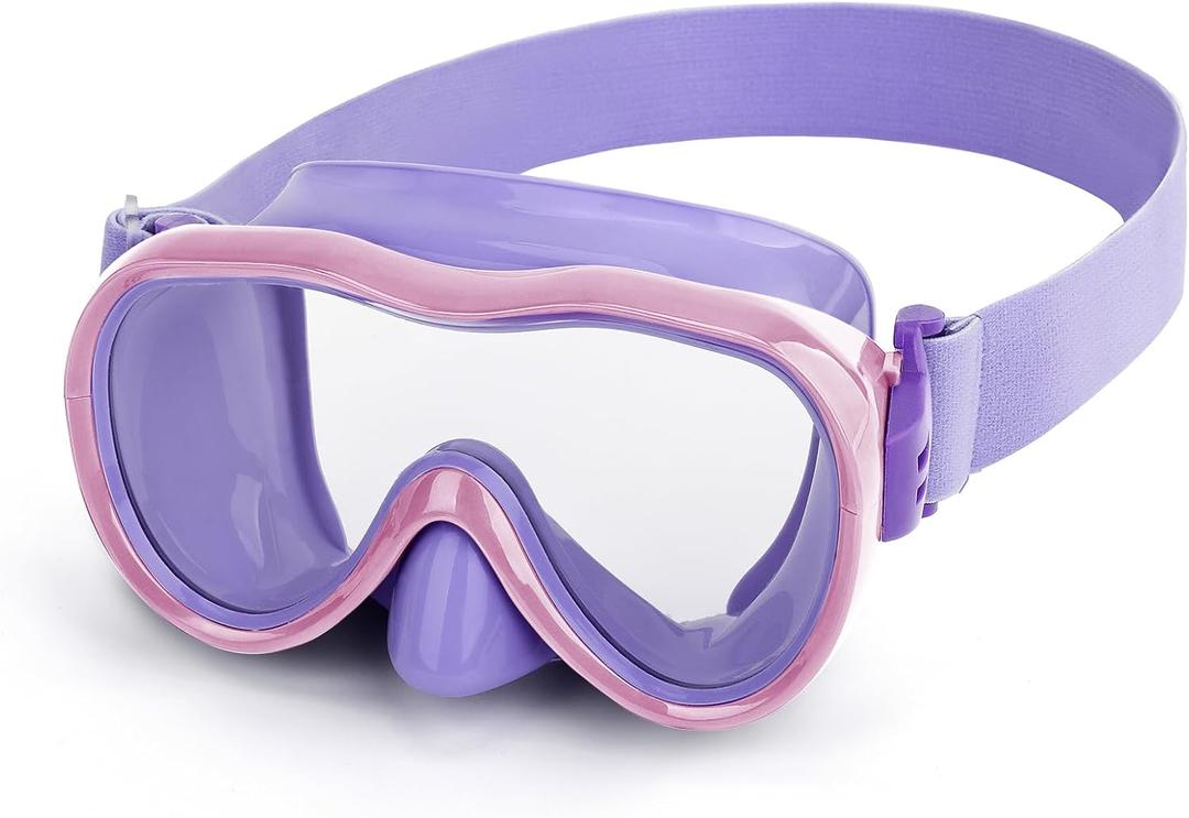 Kids Swim Goggles, Anti-Leak Snork Mask with Nose Cover & Elastic Fabric Strap, UV Protection Swimming Goggles for Kids Boys Girls (Purple-Pink)