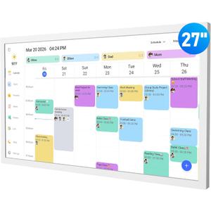 Digital Calendar  27 Inch Electronic Wall Calendar & Chore Chart, Smart Family Organizer with Interactive Touchscreen Display, Wall Mount in Portrait or Landscape (White)