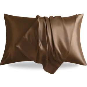 Satin Pillowcase for Hair and Skin,King Brown 20x36 Inches Set of 2，Similar to Silk,Silky Feel Satin Pillow Covers 2 Pack with Envelope Closure(20"×36", Brown)