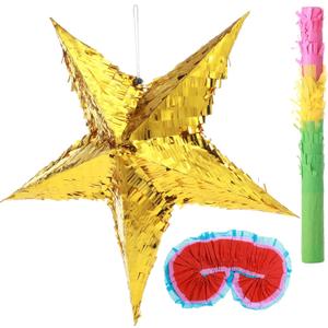 Civaner 3 Pcs Foil Star Piata with a Blindfold and Bat Foldable Star Piatas for Girl Kids Boys Adults Birthday Wedding Christmas Cinco de Mayo Party Decorations