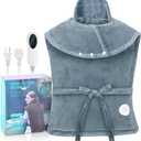 Electric Heated Shawl with Remote Control - 10 Heat Levels, 45/90/120 Minute Timer, 120W Warmth, 60X84CM Grey Flannel, Neck and Back Heating Pads, Detachable Cord, Washable