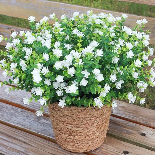BCBLF Artificial Flowers for Outdoors, Outdoor Faux Plants, 2 Bundles UV Resistant Realistic, Faux Flowers for Outdoor Planters, Spring Summer Home Garden Decoration, White