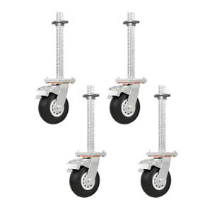 4 PCS 6" Adjustable Leveling Scaffolding Wheels, Scaffolding Casters with Brake, Scaffold Leveling Jack with 1-3/8" OD Scaffold Screw, Scaffolding Screw Jacks