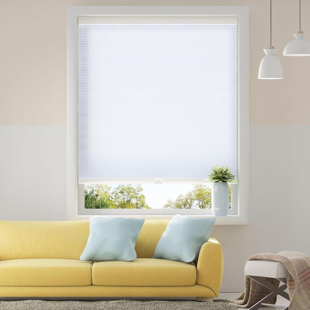 Honeycomb Cellular Shades Cordless Light Filtering for Windows Inside & Outside Mount, 31" W x 64" H, White(Light Filtering)